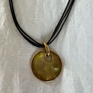 Lia Sophia gold with multi colored shell like accent on black rope necklace